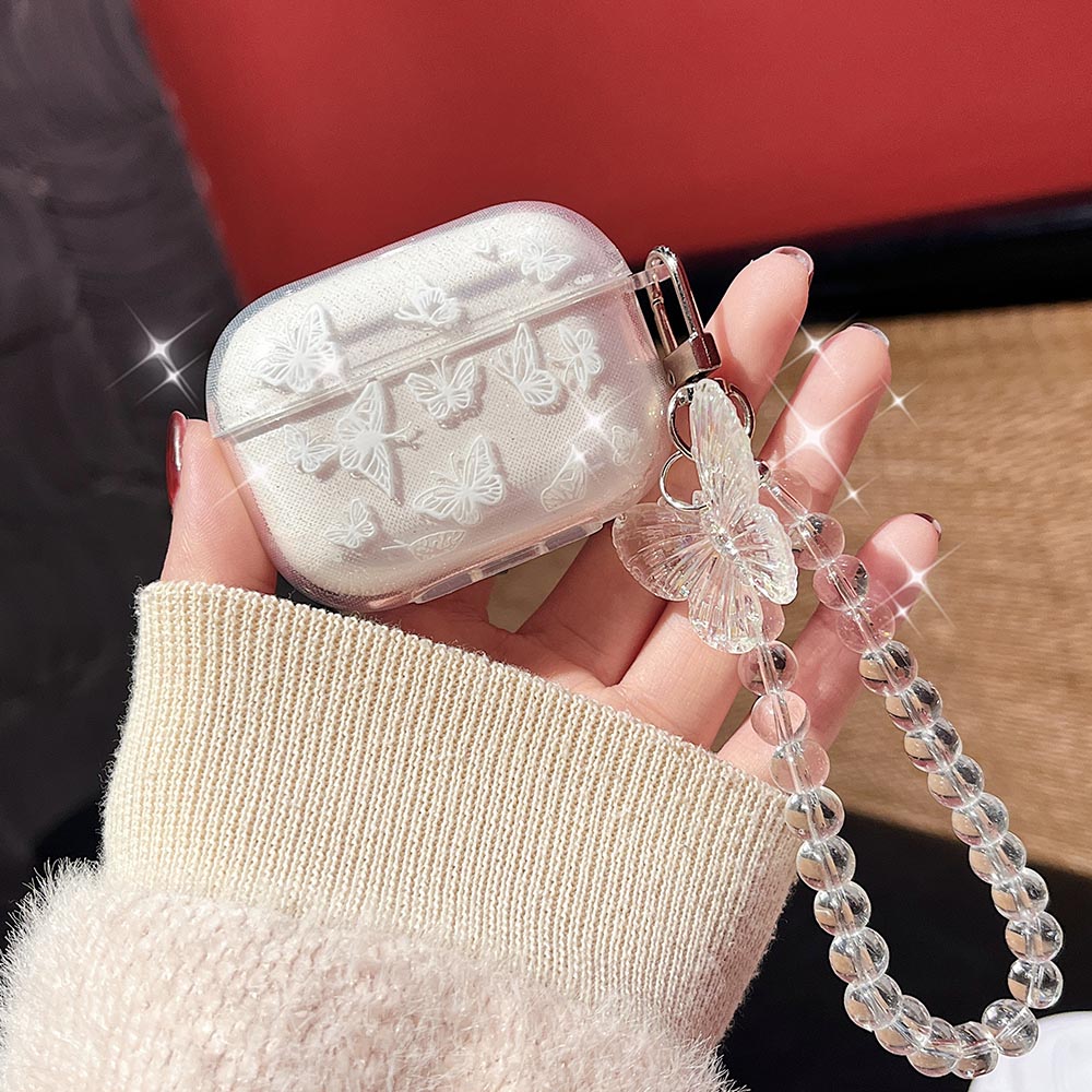 Butterfly Glitter Clear Cases with Keychain Chain for AirPods