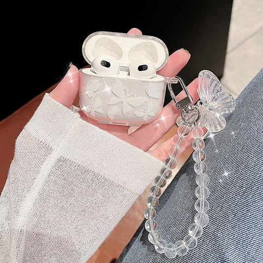 Butterfly Glitter Clear Cases with Keychain Chain for AirPods